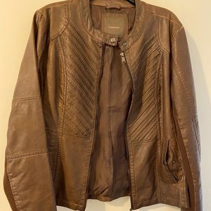 Women’s brown leather moto jacket